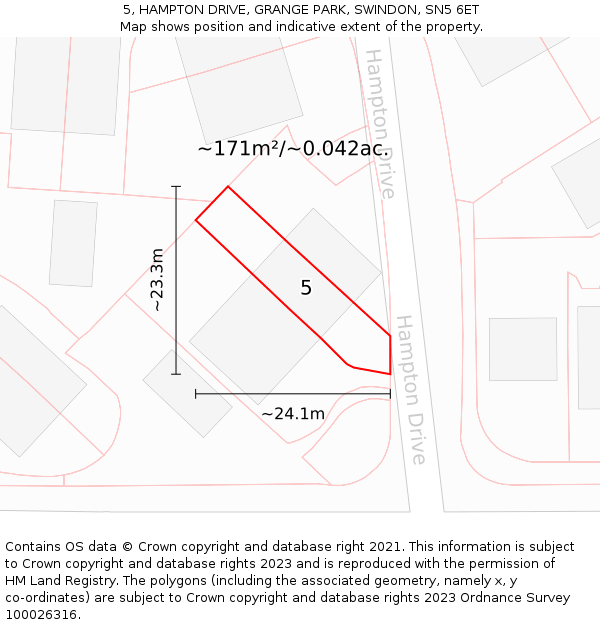 5, HAMPTON DRIVE, GRANGE PARK, SWINDON, SN5 6ET: Plot and title map