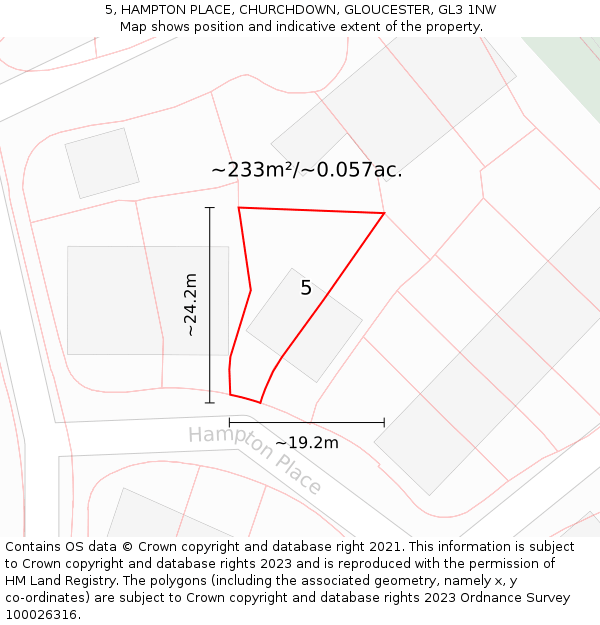 5, HAMPTON PLACE, CHURCHDOWN, GLOUCESTER, GL3 1NW: Plot and title map