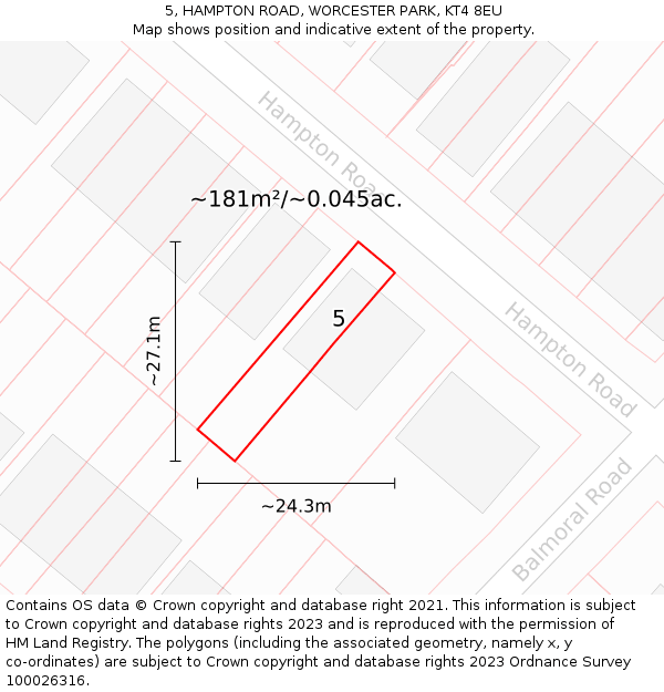 5, HAMPTON ROAD, WORCESTER PARK, KT4 8EU: Plot and title map