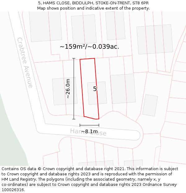 5, HAMS CLOSE, BIDDULPH, STOKE-ON-TRENT, ST8 6PR: Plot and title map