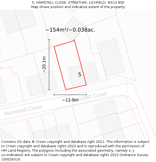 5, HAMSTALL CLOSE, STREETHAY, LICHFIELD, WS13 8GF: Plot and title map