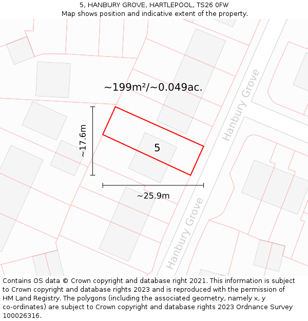 5, HANBURY GROVE, HARTLEPOOL, TS26 0FW: Plot and title map
