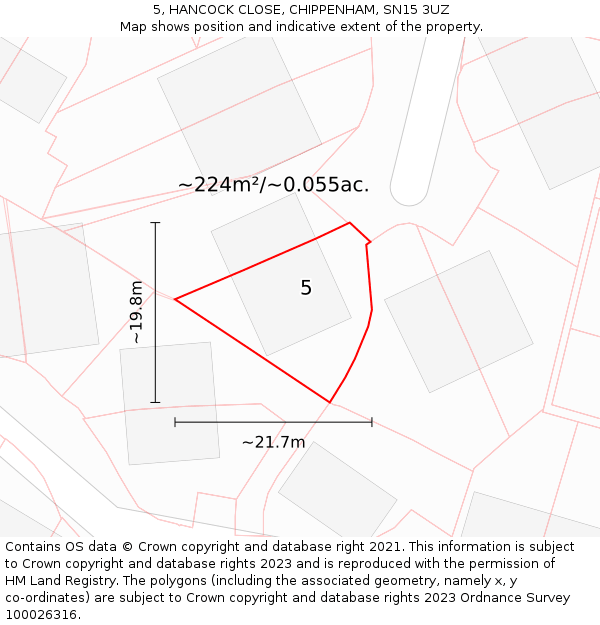 5, HANCOCK CLOSE, CHIPPENHAM, SN15 3UZ: Plot and title map