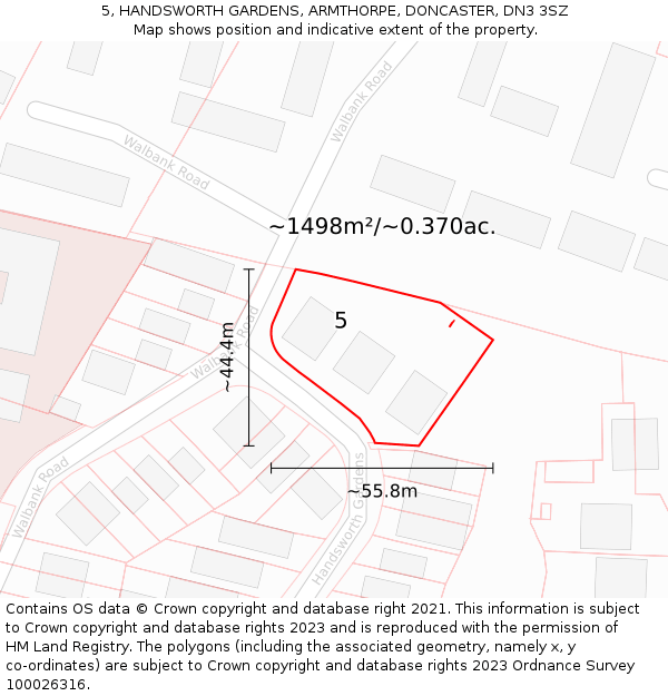 5, HANDSWORTH GARDENS, ARMTHORPE, DONCASTER, DN3 3SZ: Plot and title map
