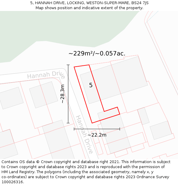 5, HANNAH DRIVE, LOCKING, WESTON-SUPER-MARE, BS24 7JS: Plot and title map