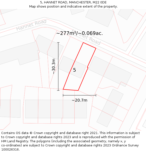 5, HANNET ROAD, MANCHESTER, M22 0DE: Plot and title map