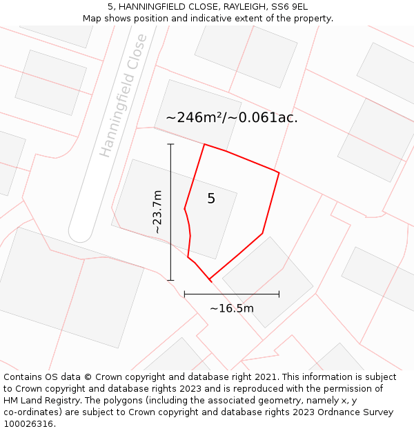 5, HANNINGFIELD CLOSE, RAYLEIGH, SS6 9EL: Plot and title map