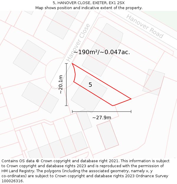 5, HANOVER CLOSE, EXETER, EX1 2SX: Plot and title map