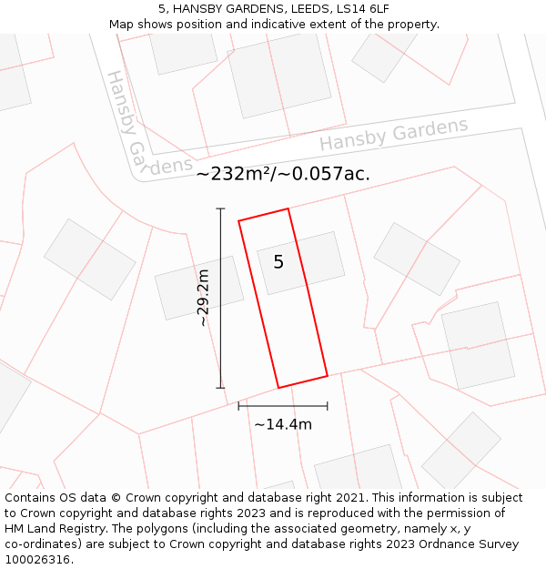 5, HANSBY GARDENS, LEEDS, LS14 6LF: Plot and title map