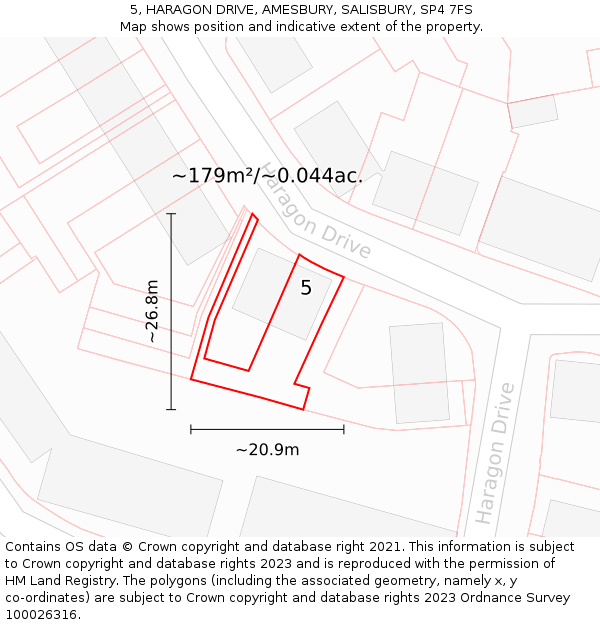 5, HARAGON DRIVE, AMESBURY, SALISBURY, SP4 7FS: Plot and title map