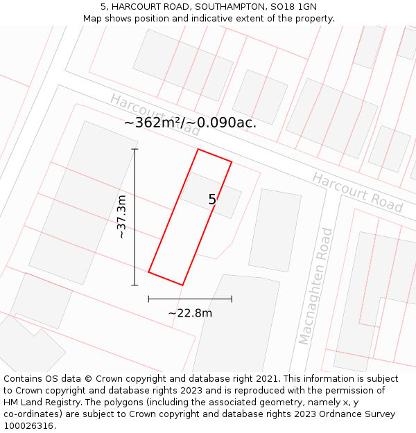 5, HARCOURT ROAD, SOUTHAMPTON, SO18 1GN: Plot and title map