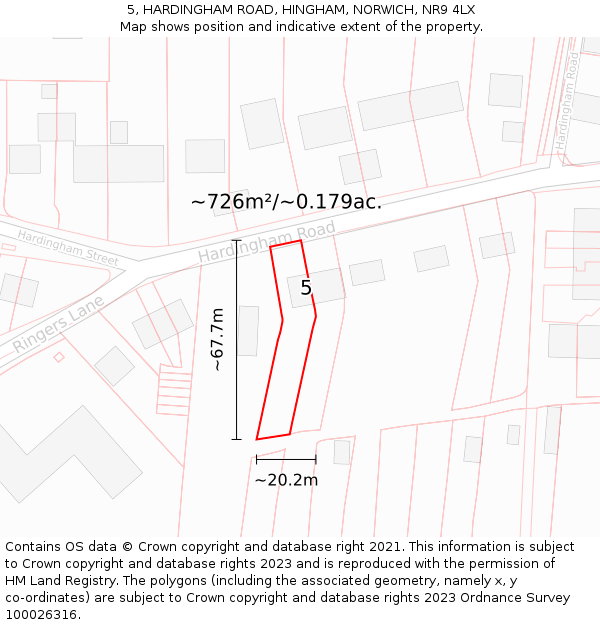 5, HARDINGHAM ROAD, HINGHAM, NORWICH, NR9 4LX: Plot and title map
