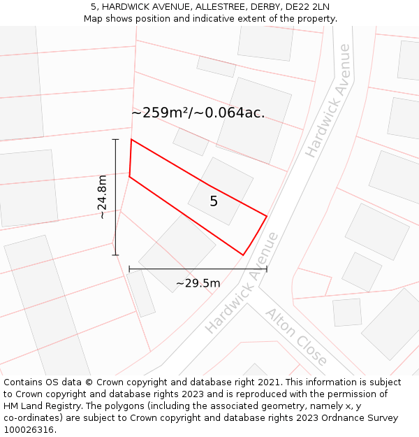 5, HARDWICK AVENUE, ALLESTREE, DERBY, DE22 2LN: Plot and title map