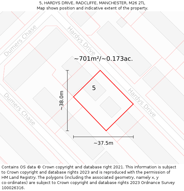 5, HARDYS DRIVE, RADCLIFFE, MANCHESTER, M26 2TL: Plot and title map