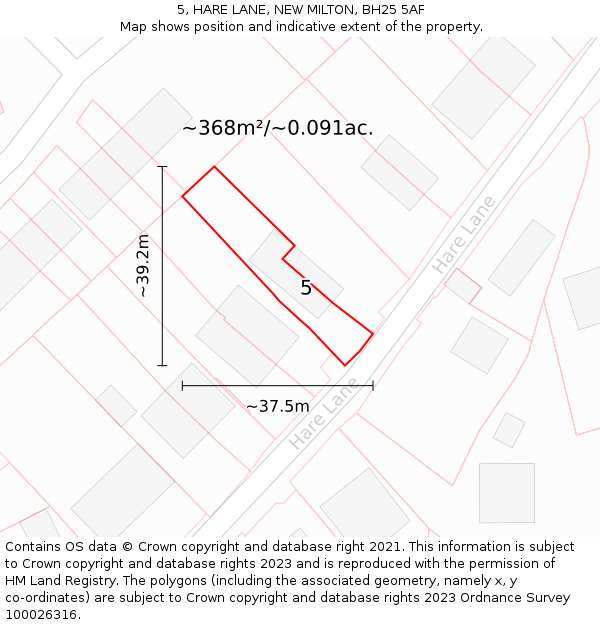 5, HARE LANE, NEW MILTON, BH25 5AF: Plot and title map