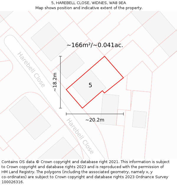 5, HAREBELL CLOSE, WIDNES, WA8 9EA: Plot and title map
