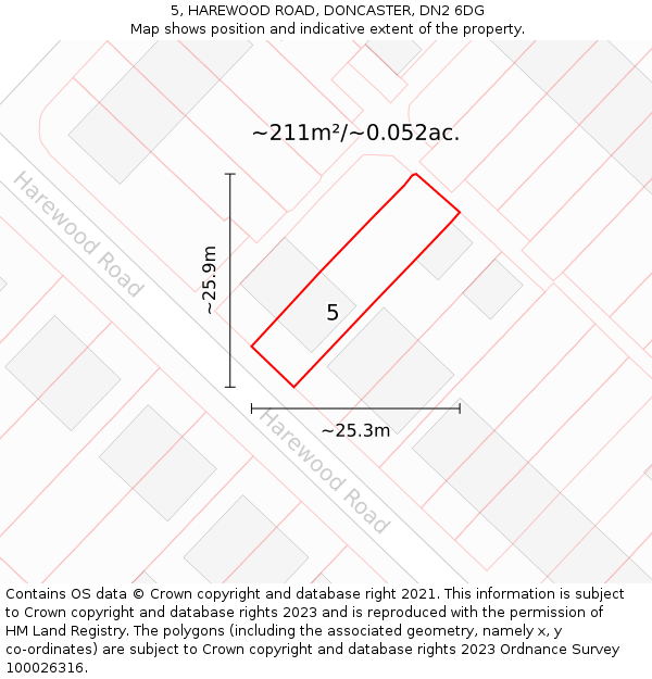 5, HAREWOOD ROAD, DONCASTER, DN2 6DG: Plot and title map