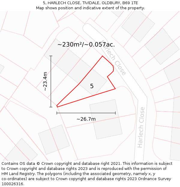 5, HARLECH CLOSE, TIVIDALE, OLDBURY, B69 1TE: Plot and title map