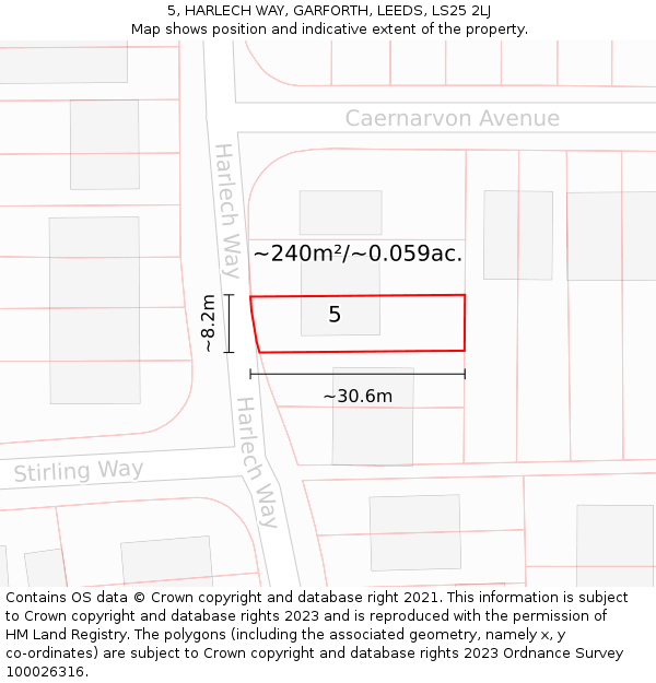 5, HARLECH WAY, GARFORTH, LEEDS, LS25 2LJ: Plot and title map
