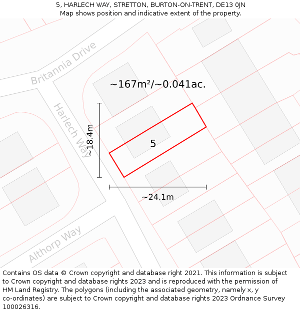 5, HARLECH WAY, STRETTON, BURTON-ON-TRENT, DE13 0JN: Plot and title map