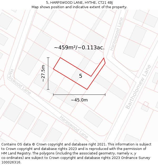 5, HARPSWOOD LANE, HYTHE, CT21 4BJ: Plot and title map