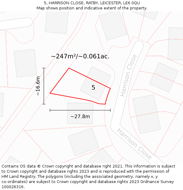 5, HARRISON CLOSE, RATBY, LEICESTER, LE6 0QU: Plot and title map