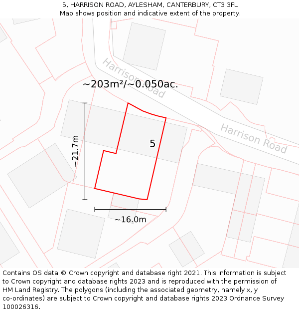 5, HARRISON ROAD, AYLESHAM, CANTERBURY, CT3 3FL: Plot and title map