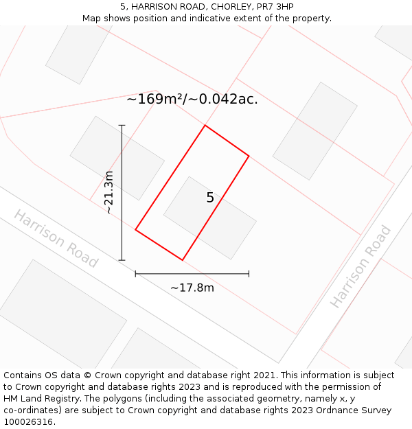 5, HARRISON ROAD, CHORLEY, PR7 3HP: Plot and title map