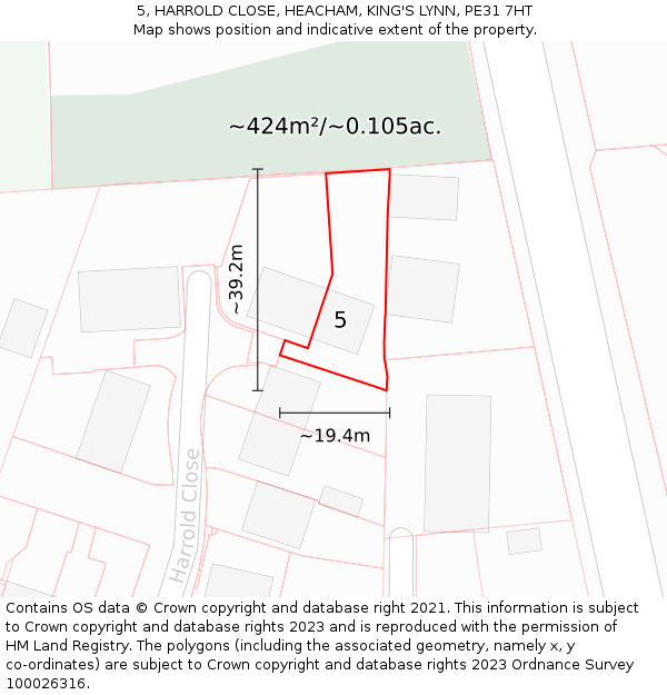 5, HARROLD CLOSE, HEACHAM, KING'S LYNN, PE31 7HT: Plot and title map