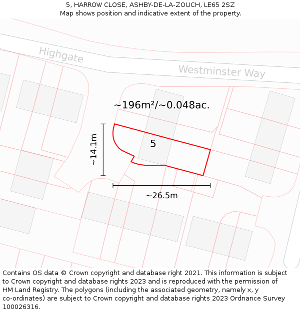 5, HARROW CLOSE, ASHBY-DE-LA-ZOUCH, LE65 2SZ: Plot and title map