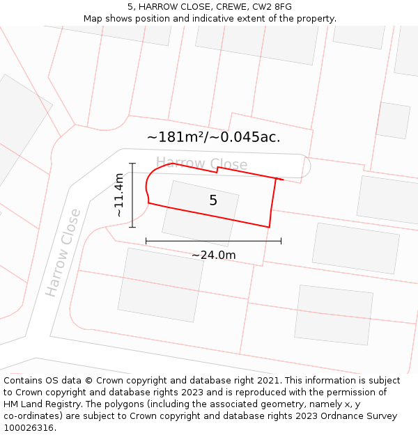 5, HARROW CLOSE, CREWE, CW2 8FG: Plot and title map
