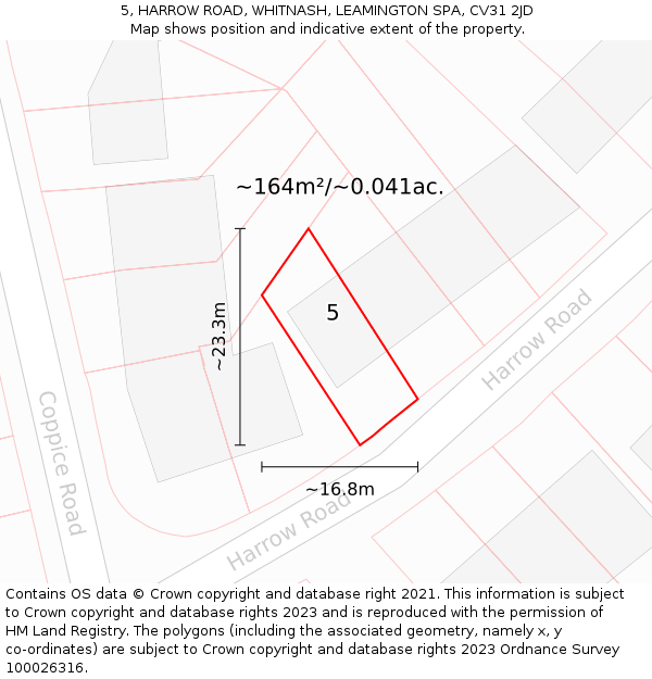 5, HARROW ROAD, WHITNASH, LEAMINGTON SPA, CV31 2JD: Plot and title map