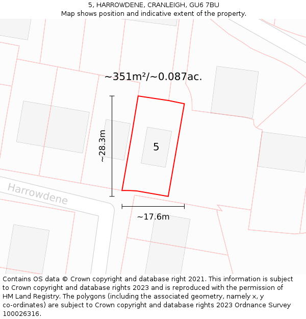 5, HARROWDENE, CRANLEIGH, GU6 7BU: Plot and title map