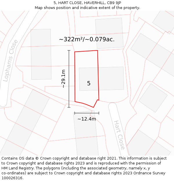5, HART CLOSE, HAVERHILL, CB9 9JP: Plot and title map