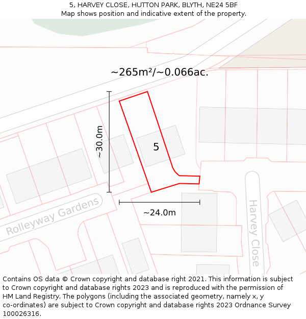 5, HARVEY CLOSE, HUTTON PARK, BLYTH, NE24 5BF: Plot and title map
