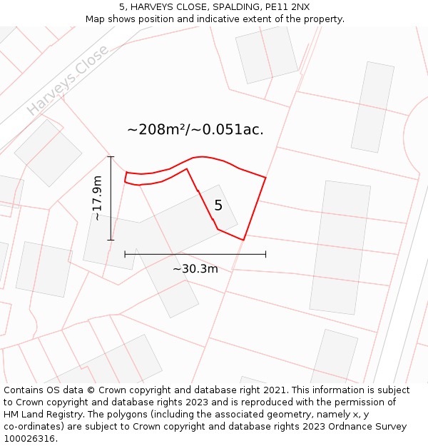 5, HARVEYS CLOSE, SPALDING, PE11 2NX: Plot and title map