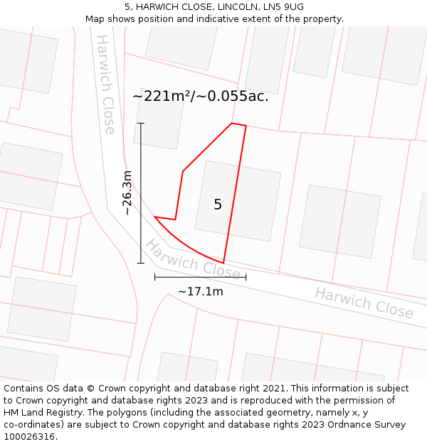 5, HARWICH CLOSE, LINCOLN, LN5 9UG: Plot and title map