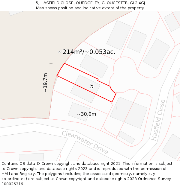 5, HASFIELD CLOSE, QUEDGELEY, GLOUCESTER, GL2 4GJ: Plot and title map