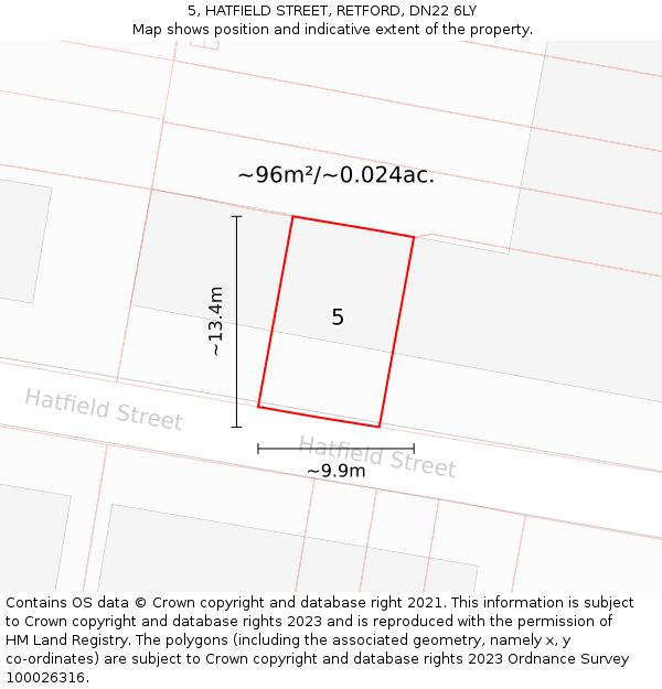 5, HATFIELD STREET, RETFORD, DN22 6LY: Plot and title map