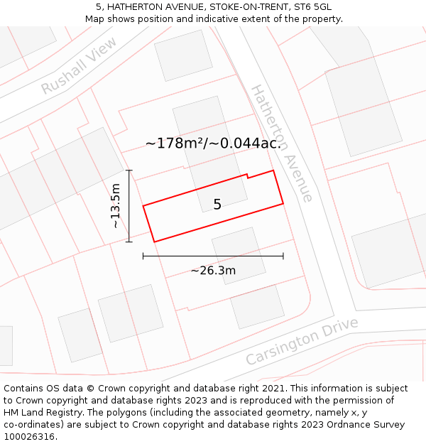 5, HATHERTON AVENUE, STOKE-ON-TRENT, ST6 5GL: Plot and title map
