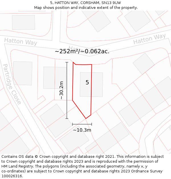 5, HATTON WAY, CORSHAM, SN13 9UW: Plot and title map
