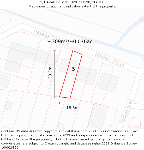 5, HAVAGE CLOSE, HIGHBRIDGE, TA9 3LU: Plot and title map