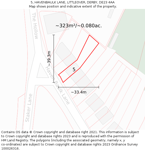 5, HAVENBAULK LANE, LITTLEOVER, DERBY, DE23 4AA: Plot and title map