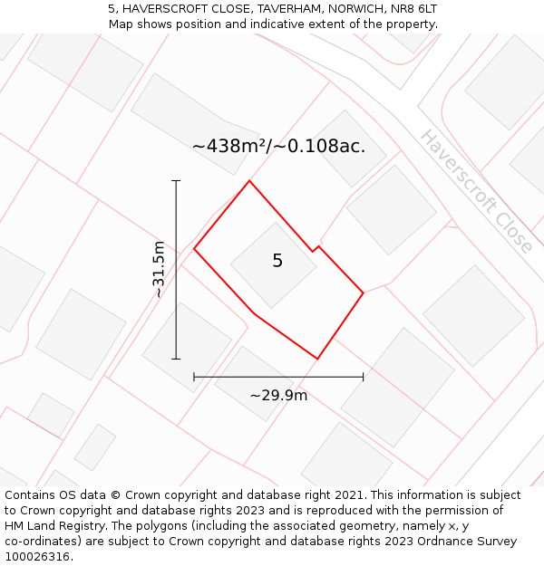5, HAVERSCROFT CLOSE, TAVERHAM, NORWICH, NR8 6LT: Plot and title map