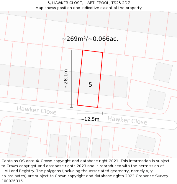 5, HAWKER CLOSE, HARTLEPOOL, TS25 2DZ: Plot and title map