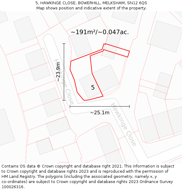 5, HAWKINGE CLOSE, BOWERHILL, MELKSHAM, SN12 6QS: Plot and title map