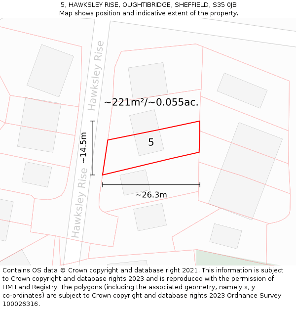 5, HAWKSLEY RISE, OUGHTIBRIDGE, SHEFFIELD, S35 0JB: Plot and title map