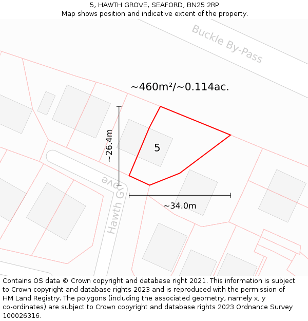 5, HAWTH GROVE, SEAFORD, BN25 2RP: Plot and title map