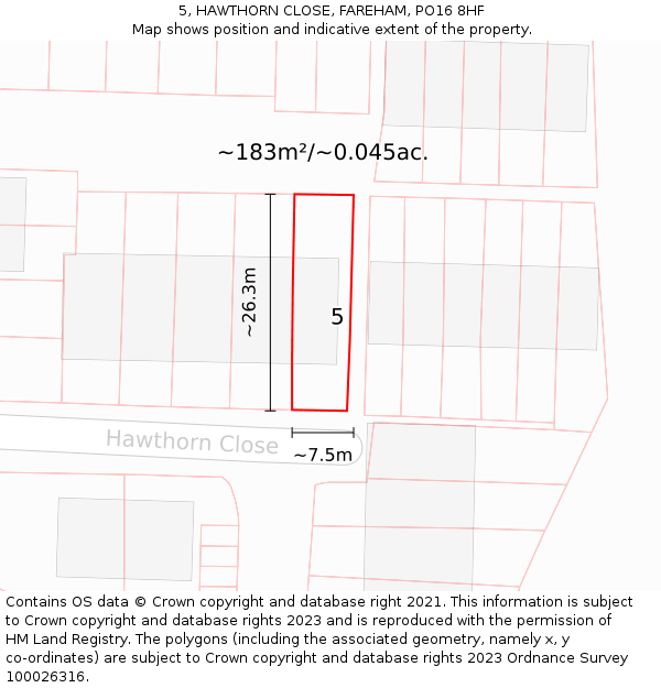 5, HAWTHORN CLOSE, FAREHAM, PO16 8HF: Plot and title map