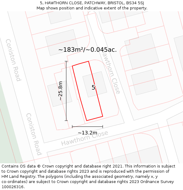 5, HAWTHORN CLOSE, PATCHWAY, BRISTOL, BS34 5SJ: Plot and title map